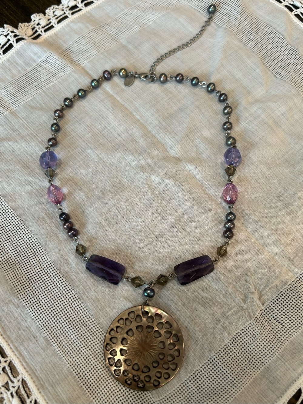 Lia Sophia Purple Bead, Pearl, and Mother of Pearl Shell Pendant Necklace 💜🐚💜